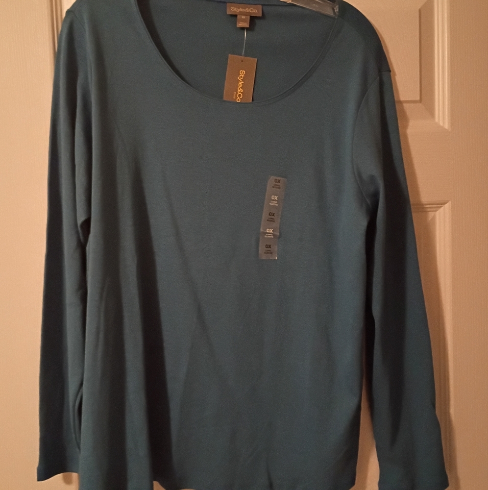New Style & Co. Teal Long Sleeve T-Shirt